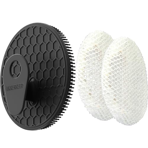 INNERNEED Food-Grade Silicone Body Scrubber Gentle Cleansing Brush with Exfoliating Net Sponge Bath Scrubbing Washcloth Case, More Hygienic and Well Lather (Black Set) - color: (Set4) Blackset