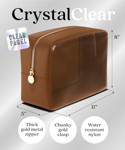 Embla Clear Cosmetic Bag Makeup Case, Clear Zipper Make Up Pouch and Toiletry Travel Tote, Cute Skincare Pouches for Women Girls, Preppy Purse Cosmetic Organizer, Large Makeup Bags, Chocolate | Large Brown Clear Nylon/PVC Cosmetic Bag with Zipper, Waterpr