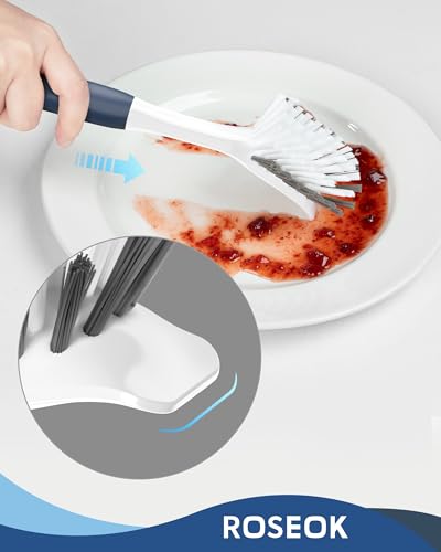 ROSEOK Dish Brush, Dish Scrubber, Nylon Bristles with Built-in Scraper | For Cleaning Dishes, Pots, Non-Stick Pans and Sinks, Navy Blue, 2 Pack - color: Navy Blue