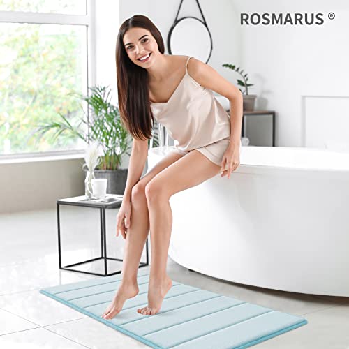 ROSMARUS Memory Foam Bath Mat - 20' x 32', Water Absorbent Shower Mat, Thick Non Slip Bath Rugs with PVC Backing, Ultra Soft for Bathroom Floor & Tub, Aqua Blue - color: Blue, size: 20" x 32" (Rectangular)