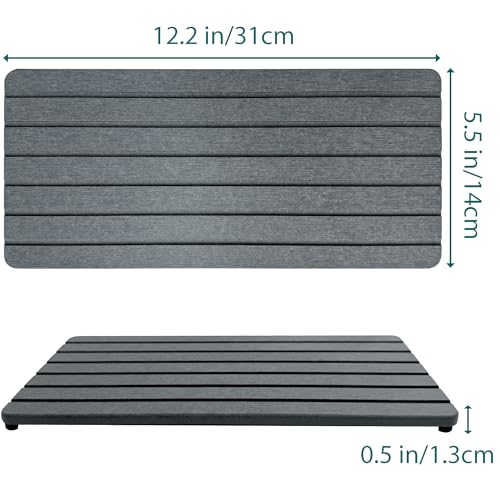 NiuYichee 2 PCS Water Absorbent diatomite Coasters, 12" x 5.5" Water Absorbing Stone Tray for Sink, Stone Drying mat for Kitchen Counter, Stone soap Tray Used for Hand Soaps & toiletries & Plants - color: Dark Grey, size: 12.2 x 5.5 inches