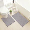 HOMEIDEAS Bathroom Rugs Set 2 Pieces, Ultra Soft Non Slip Absorbent Chenille Toilet Bath Mat Set (Grey) - color: Grey-grey, size: 1'8" x 2'8" (U Shape 20"x24"+20"x32")
