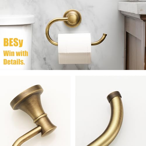 BESy Antique Brass Toilet Tissue Paper Holder Bathroom Accessories Toilet roll Paper Hanger, SUS304 Stainless Steel,Wall Mounted, Rustproof - color: Antique Brass