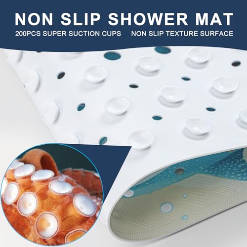 XIYUNTE Baby Bath Mat for Tub Non Slip Kids Bath Mat - 40"x16" Extra Long Bathtub Mat Non Slip Kids, Eco-Friendly Toddler Bath Mats with Suction Cups for Secure Grip, Easy to Clean & Easy Drying - color: Whale-light