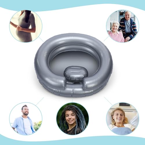 LemonRoad Inflatable Shampoo Basin Set with Inflatable Shampoo Basin Comb Disposable Ear Cover Hairbrush Shower Bag for Elderly Disabled Pregnant Injured Bedridden Handicapped Home Sink for Locs Detox