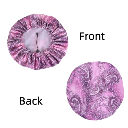 Fishent Shower Cap, Large Shower Caps for Women Reusable Double Layer Waterproof, Adjustable Extra Large Shower Cap for Long Hair and Braids（Purple Print) - color: Purple print, size: X-Large