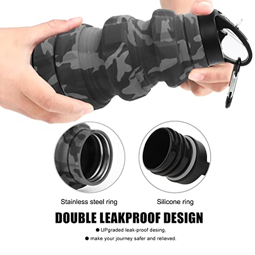 QiCheng&LYS Collapsible Water Bottle Sports Bottle 19.5OZ/580ml Travel Water Bottle for Men Women kids. BPA Free Food Grade Silicone. (Dark gray camouflage cup) - color: ark gray camouflage cup