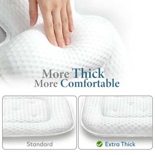 Bath Pillows for Tub, Comfortable Bathtub Cushion for Head and Neck with Soft 3D Mesh Fabric and 54 Non-Slip Suction Cups, Relaxing Tub and Shower Accessories Spa Gift White Extra Thick - color: White, size: Extra Thick