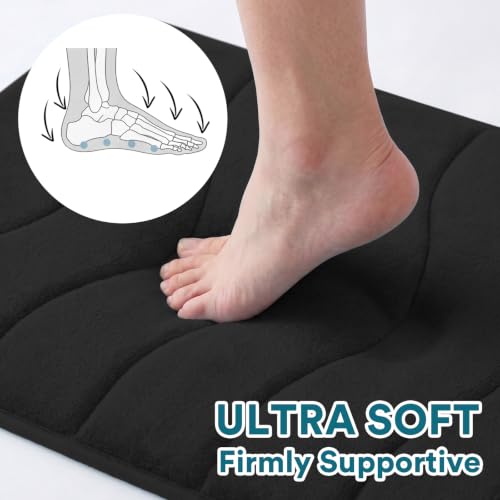 Flamingo P Memory Foam Bathroom Mat Rug Non Slip Bath Shower Mats,20x32,Black - color: Black Wavy Line, size: 32" X 20"