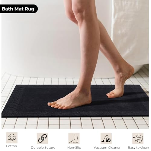 Bedding Craft 100% Cotton Bath Mat - Soft Hotel-Style Rectangular Bathroom Floor Rug - Plush, Water Absorbent Cloth Bathmat for Outside Bathtub/Shower, Machine Washable Cotton Bath Rug 21x34 Dk Grey - color: Dk Grey, size: 1'9" x 2'10" (Rectangular)