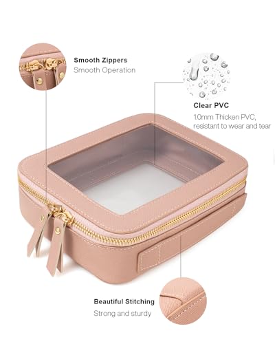 Travel Clear Makeup Bag Set, TSA Approved Cosmetic Bag Case with Zipper Portable Makeup Pouch Toiletry Bag Traveling Cosmetic Organizer Storage Bag Car Organizer Car Essentials - color: Mini+Large Dark Pink