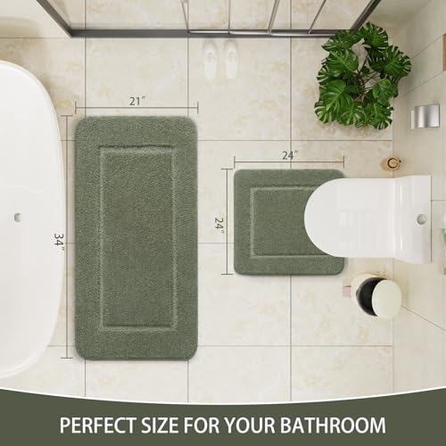 LOCHAS Bathroom Rug Set Sage Green, Soft Bath Rug Set 2 Piece, Toilet Mat U-Shaped 24x24 and 34x21 Bath Rugs, Quickly Dry Mats for Bathroom, Tub, Washable, Super Absorbent Floor Mat - color: Sage Green, size: 34" x 21" Plus 24" x 24" (U-Shape)