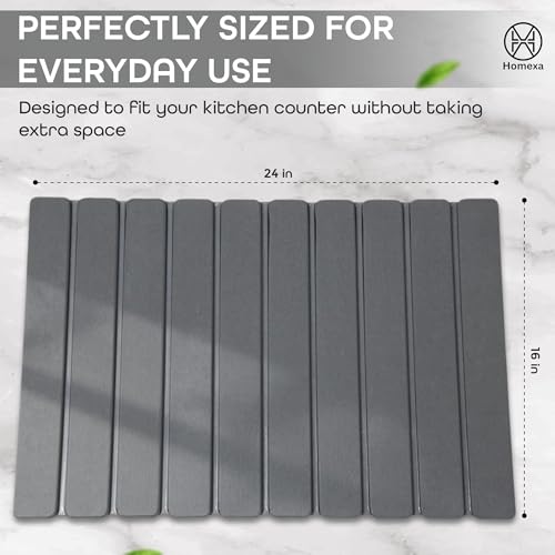 Stone Dish Drying Mat 24" x 16" – Dish Drying Stone Mat – Large Diatomaceous Earth Drying Mat with Non-Slip Base – Quick Dry Kitchen Drying Pad for Dishes, Glassware & Bottles (Solid Dark Grey) - color: Solid Dark Grey
