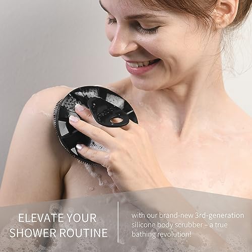 Silicone Body Scrubber 2 Pack, BEAUTAIL Gentle Bristles Shower Bath Brush, Lather Nicely, Soft Massage Body, More Hygienic Than Loofah, Gentle Exfoliating for Sensitive Skin, Green+Black | Lather Well Shower Scrubber for Body, Bath Essentials for Women, M