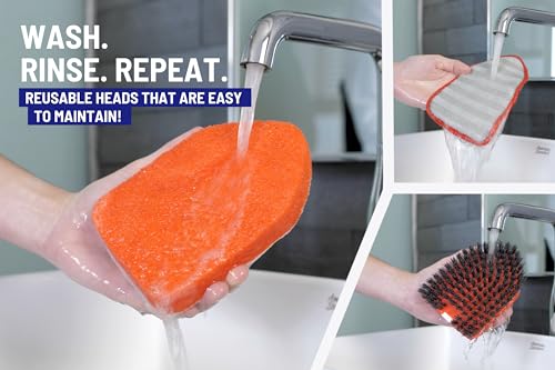 Moku Home Shower Scrubber 3 in 1 Extendable Long Handle 58" Cleaning Brush | Non-Scratch Bathroom Scrubber for Tub, Tile, Shower, Kitchen, Toilet, Sink, Wall & Floor; Telescopic Shower Cleaning Brush - color: Red