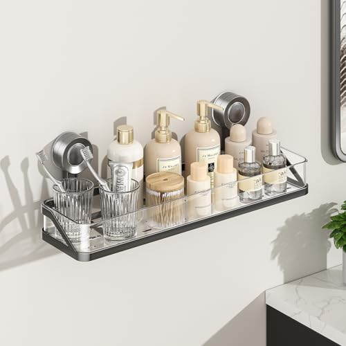 Shower Caddy Suction Cup, Removable Bathroom Organizer Shelf for Shower Storage, No Drilling Clear Square Shower Shelves, Large Capacity & Reusable, Home & Kitchen (Grey-40cm) - color: Grey-40cm