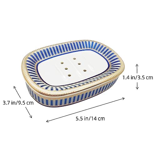 Self Draining Soap Dish, Double-Layer Bar Soap Tray, White Ceramic Soap Dish with Elegant Patterns (Style A) - color: Style a