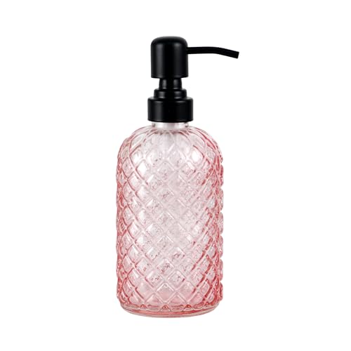 12Oz Glass Soap Dispenser with 304 Black Rustproof Stainless-Steel Pump, Refillable Glass Soap Dispenser for Kitchen, Bathroom, Farmhouse (Pink) - color: Pink