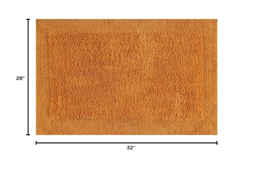 Cotton Reversible Bathmats 20"X32" Mustard – 100% Cotton Scalloped Bath Mat, Anti Skid, Soft & Absorbent Bathroom Rug for Shower, Tub & Entryway - color: Mustard, size: 20"X32" - Reversible