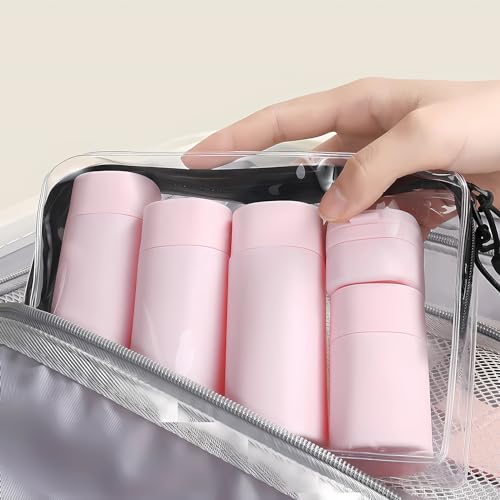 Travel Bottles for Toiletries, 5 Pack Travel Size Containers, TSA Approved Leak Proof - Silicone Toiletry Containers with Clear Bag for Shampoo, Conditioner & Lotion, Travel Essentials - color: Pink