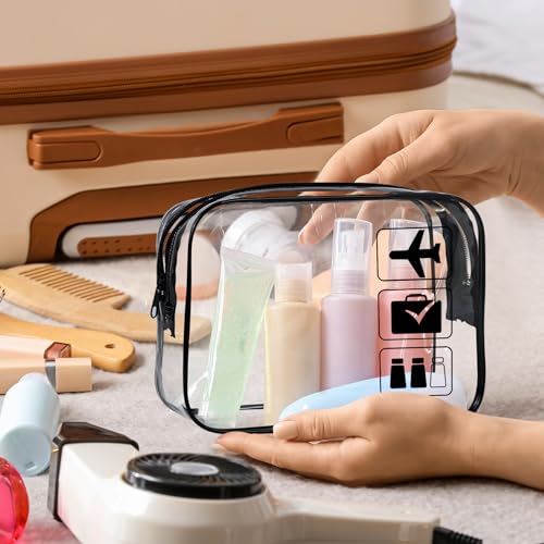 3Pcs TSA Approved Toiletry Bag, Clear Travel Toiletry Bag, Clear Makeup Bag, Waterproof Travel Makeup Cosmetic Bag, Carry On Airport Airline Quart Size Travel Bag for Women Men (Black+Pink+Blue) - color: Black+Pink+Blue