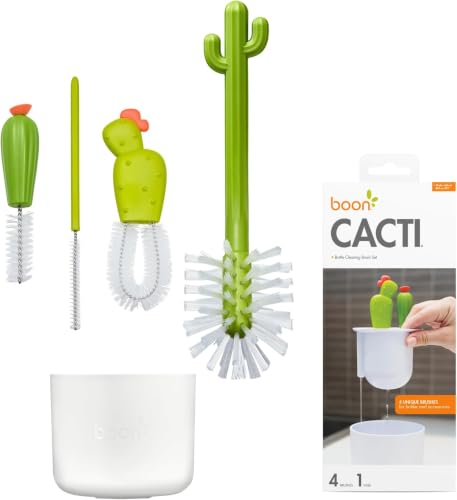 Boon Cacti Bottle Cleaning Brush Set - Includes Bottle Brush,Nipple-Brush,Detail-Brush,and Straw-Brush - Baby-Bottle-Brush Set for-Bottle Drying Rack - Baby Essentials -,4 Count (Pack of 12) - size: 4 Piece Set (Pack of 12), style: Cacti Bottle Brush Set