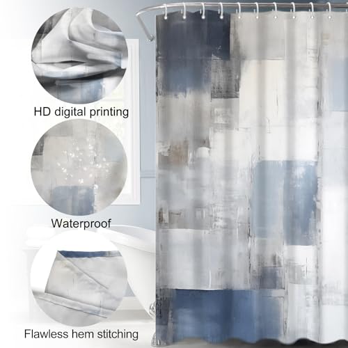 Lnond 4Pcs Bathroom Shower Curtain Sets with Rugs,Blue Grey Abstract Bathroom Sets with Shower Curtain and Rugs and Accessories - color: Blue Grey Abstract