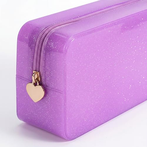 RSRSLEII Stardust Twinkle Jelly Travel Makeup & Toiletry Bag, Waterproof PVC Cosmetic Bag/Case for Women，Zipper SPF Beach Bag for Sunscreen Skincare and Daily Essentials (07Purple-Large) - color: 07Purple-Large