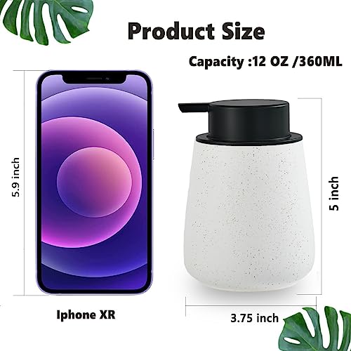 12Oz Foaming Soap Dispenser - Ceramic Foam Hand Soap Dispenser with Easy-to-Press Black Pump, Reusable and Refillable Lotion Dish Soap Dispensers for Bathroom & Kitchen, Speckled Matte White - color: Speckled White, style: Foam Pump
