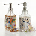 BOPPIE Set of 2 Handcrafted Mosaic Glass Soap Dispenser, Modern Countertop Hand & Dish Soap Dispenser for Bathroom Kitchen, Refillable Bottle with Stainless Steel Rust Proof Pump, Colorful Grid+Dot - color: Colorful Grid+dot