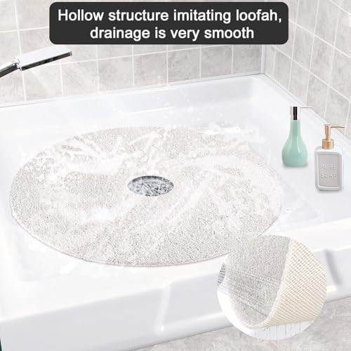 Shower Mat Non Slip, Round Shower Mat for Inside Shower, Non Slip Bathtub Mat, Fast Drying Bath Tub Mats, Loofah Mat for Shower Bathroom, Quick Drying, Resistant (White, 32 x 32 Inch) | Shower Mat for Inside Shower Non Slip Bathtub Mat, Soft Loofah Shower