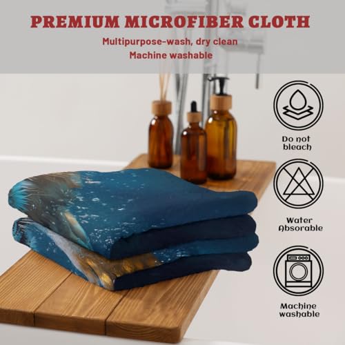 Lion Tiger Hand Towels, Blue Painting Blue Wave Decorative Fingertip Face Towels Soft Absorbent Dish Towel for Kitchen Bathroom Gym Spa - color: Lion Tiger