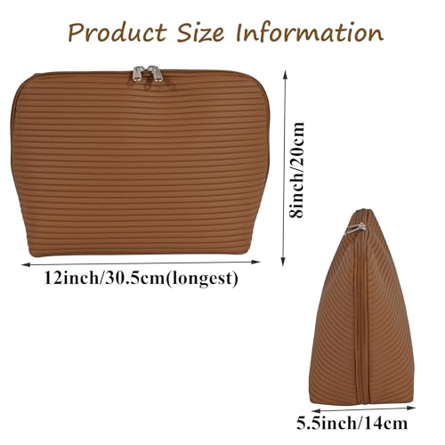 Travel Makeup Bag for Women, Waterproof Stand Up Cosmetic Bag with Brush Holders, Organizer Bag with Compartments, Fold-Down Design for Skincare, Toiletries & Essentials (Brown, Large) - color: Brown, size: Large