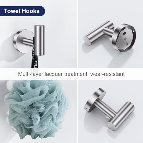 Lairuier Brushed Nickel Bathroom Hardware Set, 10-Piece Towel Bar Set SUS304 Stainless Steel Bathroom Hardware Accessories Set Round Towel Holder Set Wall Mounted - color: Brushed Nickel, size: 10-Piece Standard Set