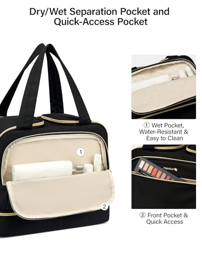 Hanke Travel Toiletry Bag, Lightweight Wide-open Large Toiletry Bags for Women, Dual-Layer Makeup Bag Water-Resistant Cosmetic Travel Bag with Handle for Accessories, Essentials, Black - color: Black