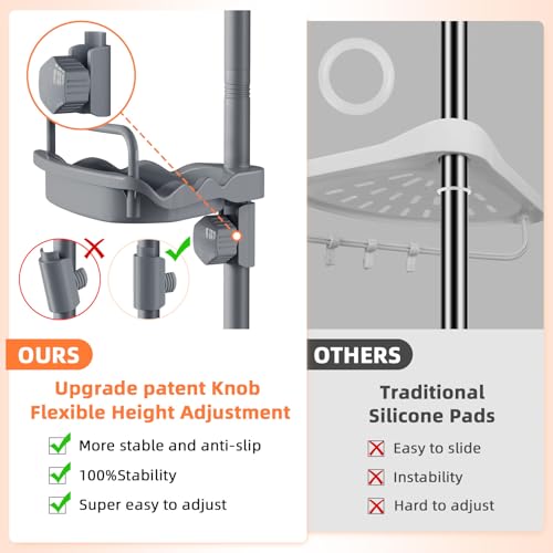 XLHOMO 32-122inch Corner Shower Caddy Tension Pole Grey, Rustproof Drill-Free Shower Shelves for Bathroom Bathtub Washbasin, Adjustable Shower Organizer with 4 Tier Patent Stable Shelves & Towel Bars - color: Grey