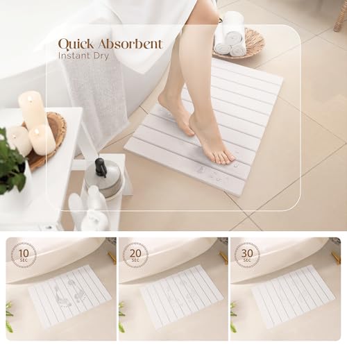 Diatomite Stone Bath Mat for Bathroom – Roll-Up & Foldable | 23.62" x 15.75" | Quick Drying & Super Absorbent | Long Diatomite Stone Drying Mat| Non-Slip | Durable | Off White - color: White