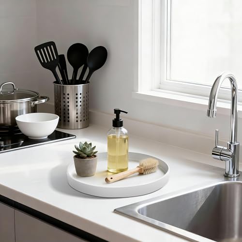 1 Pack 8" Bathroom and Vanity Tray, ABS Bathroom Counter Organizer, Coffee Table Decor for Perfume, Candles, Keys &More. Kitchen Countertop Organizer, Decorative Tray Soap Holder, White - color: White, size: 8"