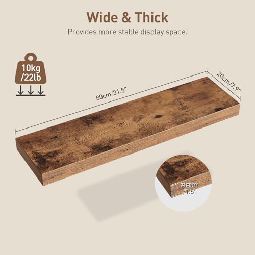 RALGEND Floating Shelves for Wall, 1.5" Thick Wall Shelf Set of 3 with Invisible Brackets, L31.5 x W7.9 Hanging Shelves Farmhouse Home Decor for Bathroom, Living Room, Bedroom, Rustic Brown 8301BJP3BF - color: Rustic Brown, size: 31.5 Inches