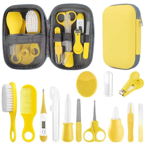 Baby Grooming Kit, Infant Safety Care Set with Hair Brush Comb Nail Clipper Nasal Aspirator,Baby Essentials Kit for Newborn Girls Boys (Yellow) - style: Yellow Grooming Kit