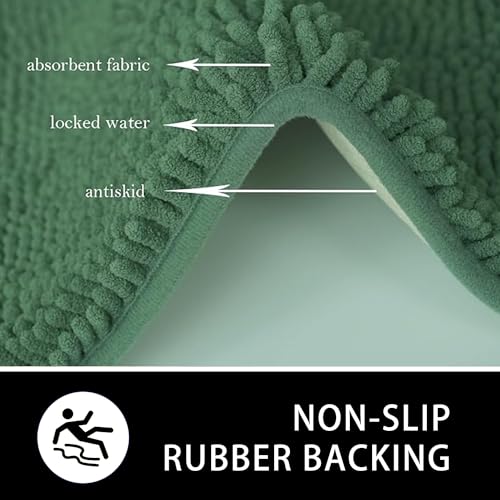 Chenille Bath Rug, Ultra Soft Absorbent Bathroom Mat, Non-Slip PVC Backing, Machine Washable, 23x14, Dark Green - color: Dark Green, size: 23" x 14"