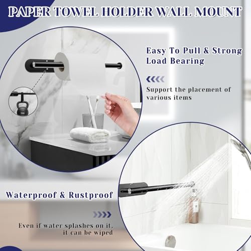Paper Towel Holder, Self Adhesive or Drilling Paper Towel Holder Under Cabinet, Stainless Steel Black Paper Towel Holders Wall Mount for Kitchen, Bathroom, Sink, Pantry, Fridge - color: Black