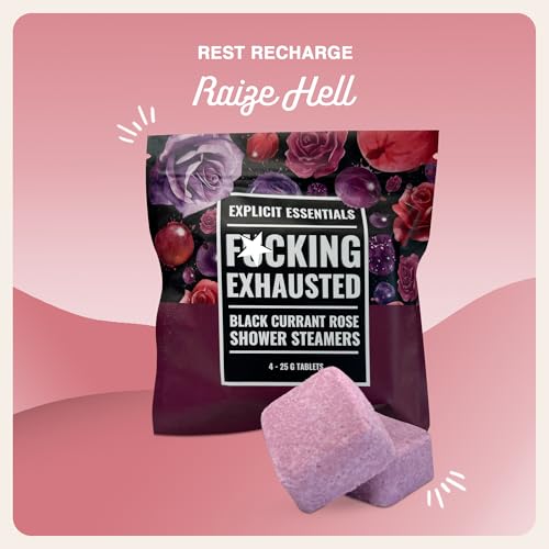 Explicit Essentials F Exhausted Shower Steamers | Black Currant Rose Aromatherapy Shower Steamer Tablets for Relaxation & Stress Relief | Spa Shower Gift for Self-Care, Birthdays & Holidays