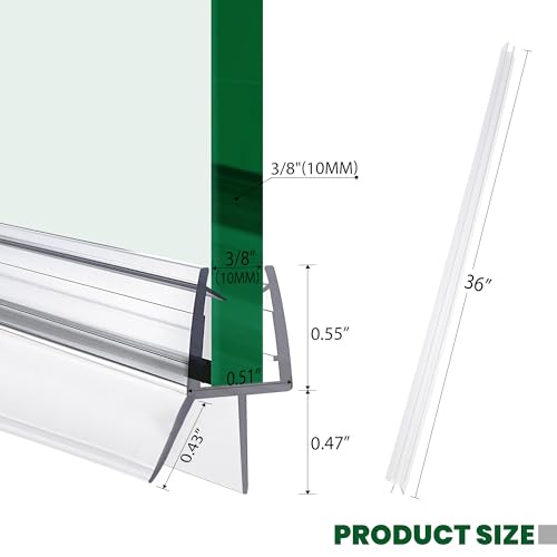 Shower Glass Door Bottom Seal, 2PCS 36 Inch Ultra Clear PVC Seal Strip with Sweep for 3/8"(10mm) Thick Frameless Glass Door, to Stop Water Leakage - style: 3/8" X 36"