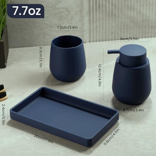 Blue Bathroom Accessories Set, Modern 3 Pcs Bathroom Essentials - Soap Dispenser, Toothbrush Holder & Tray, Countertop Vanity Organizer (Blue) - color: Blue