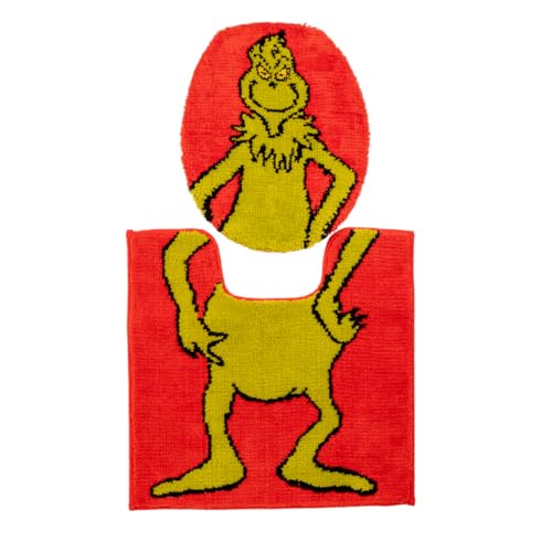 Collectibles Grinch by Dr. Seuss Holiday & Christmas Poly Knit 2 Piece Toilet Cover, Non Slip and U-Shaped Contour Toilet Mat, (Officially Licensed Product) By Franco - color: Grinch - Bath Contour Set