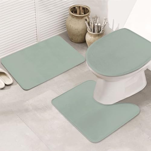 Bathroom Rugs Set 3 Piece Simple Stylish Chic Sage Green Bath Rug Mat Set, Non Slip Absorbent Bathroom Decor Mat, Toilet Lid Cover & U Shaped Contour Rug - color: Sage Green, size: 1'8" x 2'6" (Rectangular)