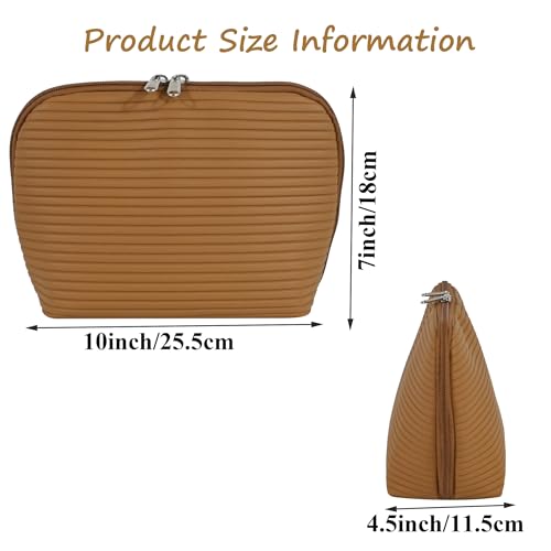 Travel Makeup Bag for Women, Waterproof Stand Up Cosmetic Bag with Brush Holders, Organizer Bag with Compartments, Fold-Down Design for Skincare, Toiletries & Essentials (Chestnut, Medium) - color: Chestnut, size: Medium