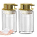 KASUNTING Foaming Soap Dispenser, 2 Pack Clear Glass Foam Hand Soap Dispenser for Bathroom & Kitchen, Refillable Foaming Pump Bottle with Gold Pump, Modern Ribbed Dish Soap Foam Dispenser with 4 Straw - color: Clear Bottle+ Gold Pump, size: Foam-2 Pack