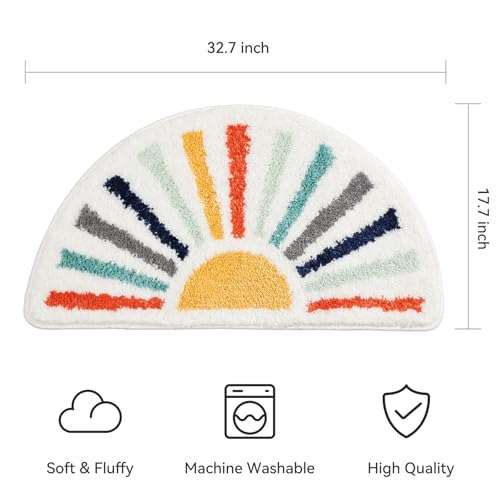 TRUEDAYS Colorful Boho Bath Mat Half Round Water Absorbent Non-Slip Bathroom Rugs, Machine Washable Soft Microfiber Sun Bath Rug for Bathroom, Shower, Room - color: Colorful